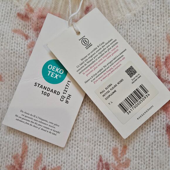 Sezane Eloisa Mohair Wool Floral Sweater Size L Romantic Cozy Knit French Chic - Picture 11 of 13